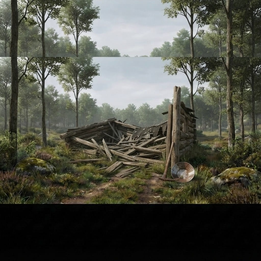 Image: Replace the log cabin in this image with a differe