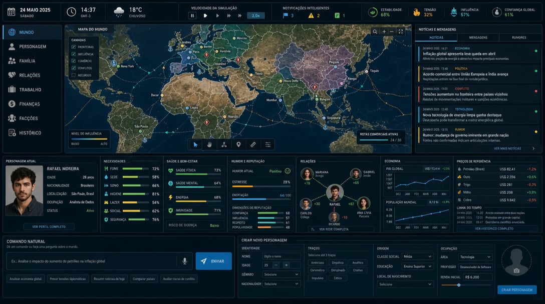 Interface Moderna — Simulador de Mundo
