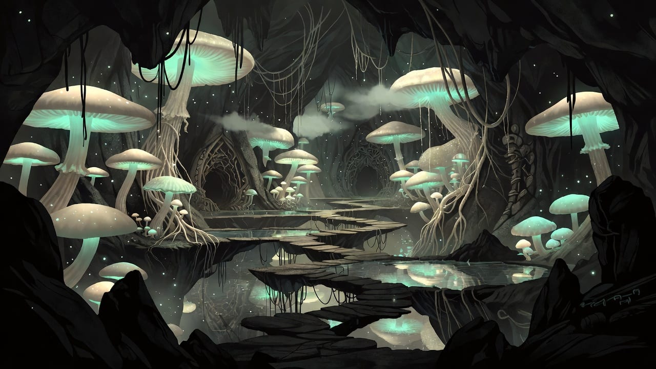Bioluminescent Mushroom Cavern