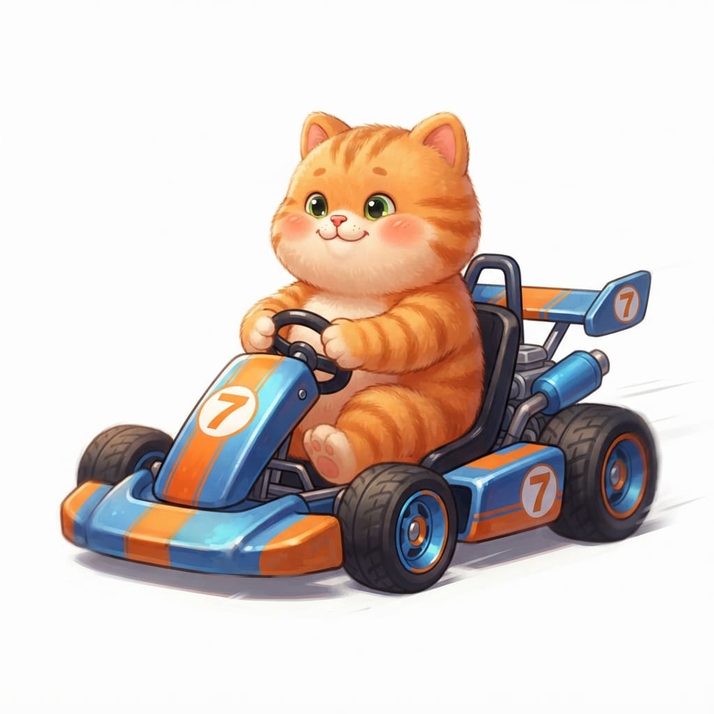 Image: chubby round-faced plush orange tabby cat, no acce