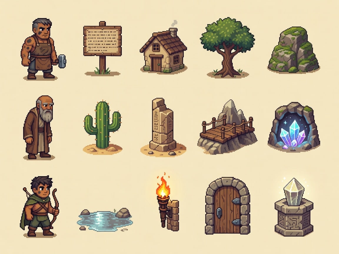 Math Quest — NPC and Prop Sprite Sheet