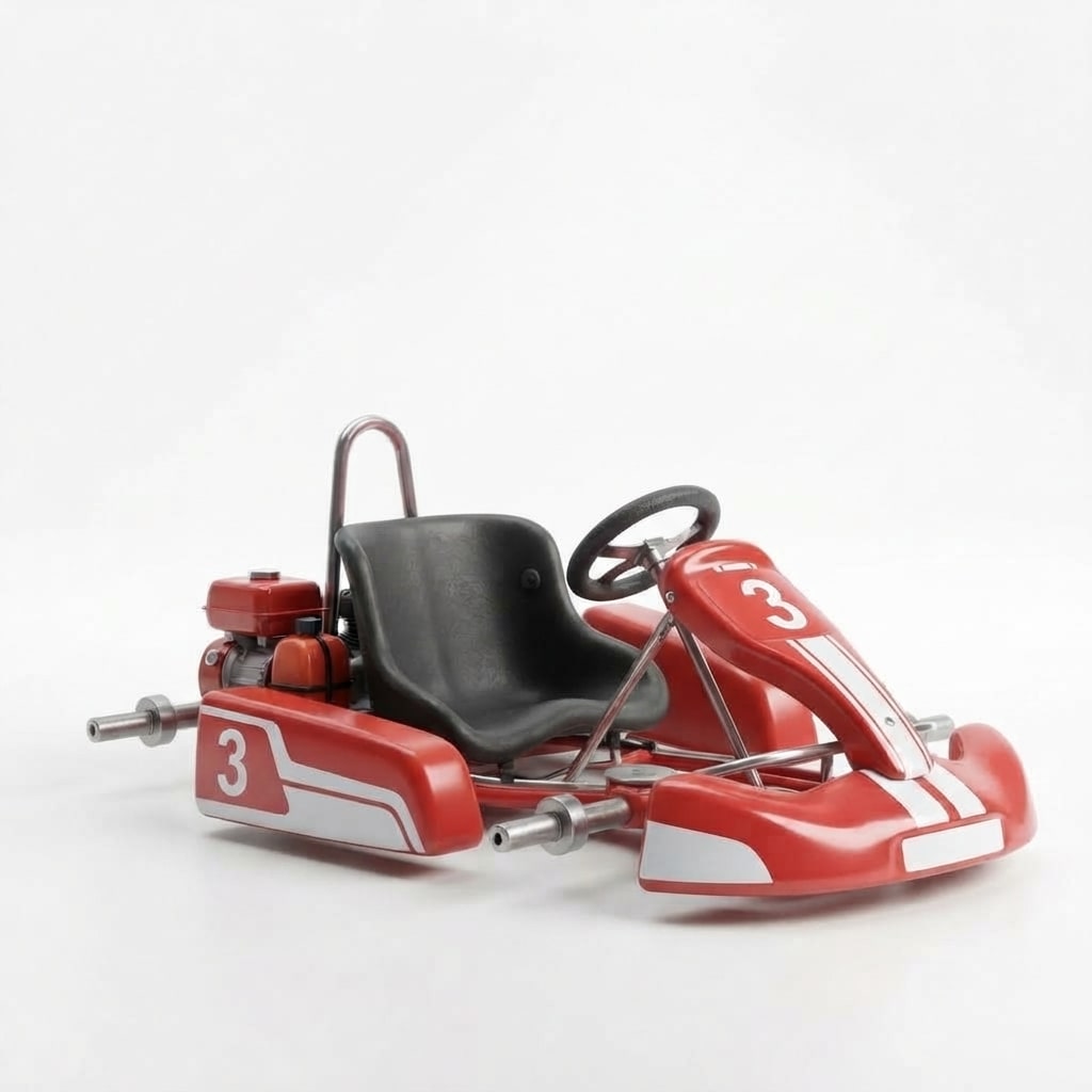 Image: A cartoon toy go-kart chassis, red and white two-t