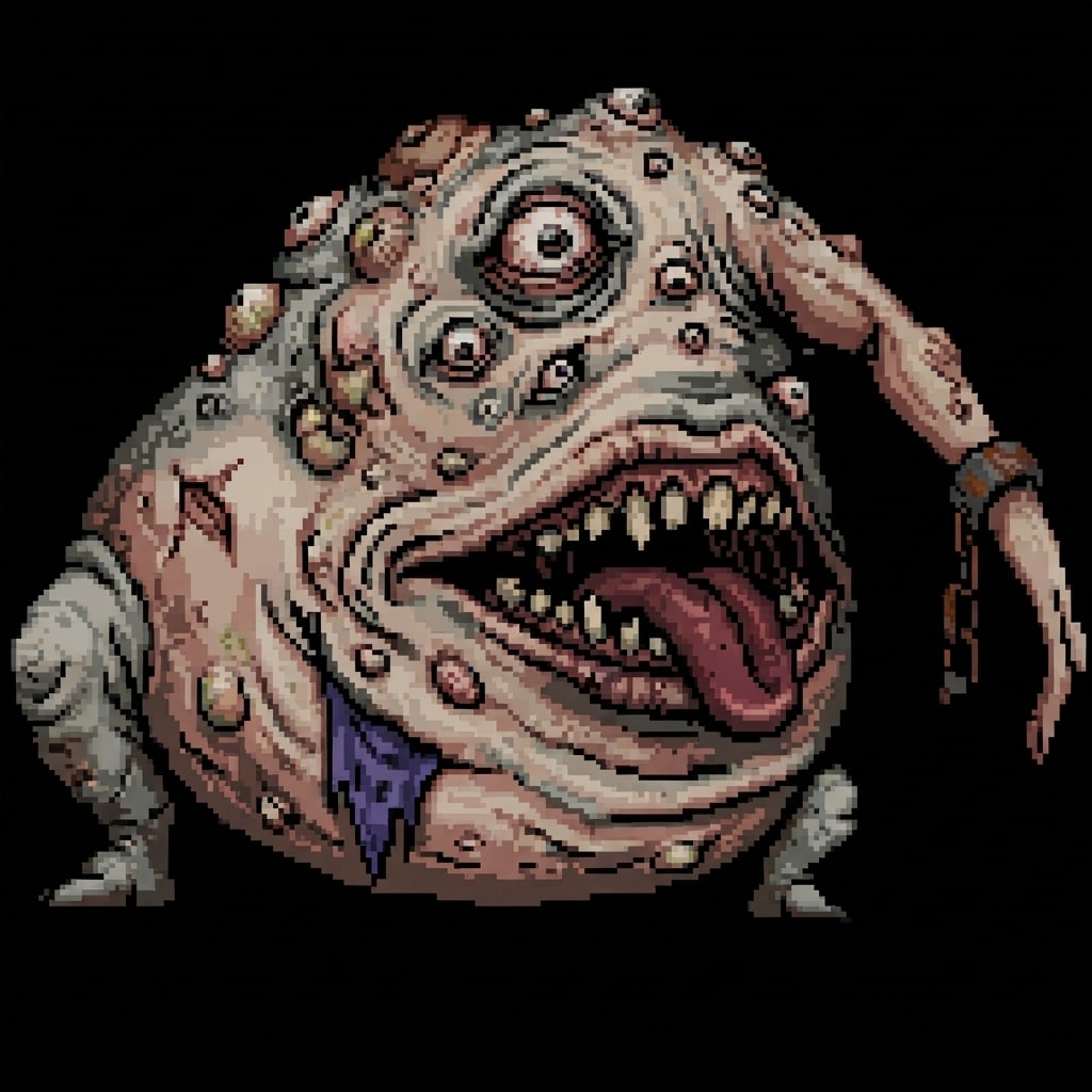 Image: Retro pixel-art enemy sprite for a first-person du