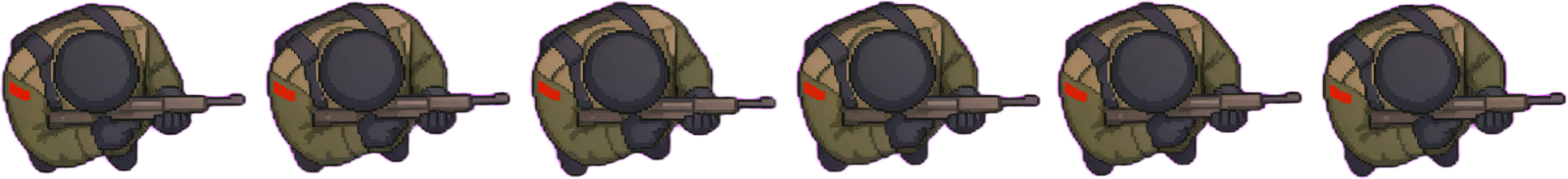 RogueHell player_soldier_walk strip (6 frames, top-down)