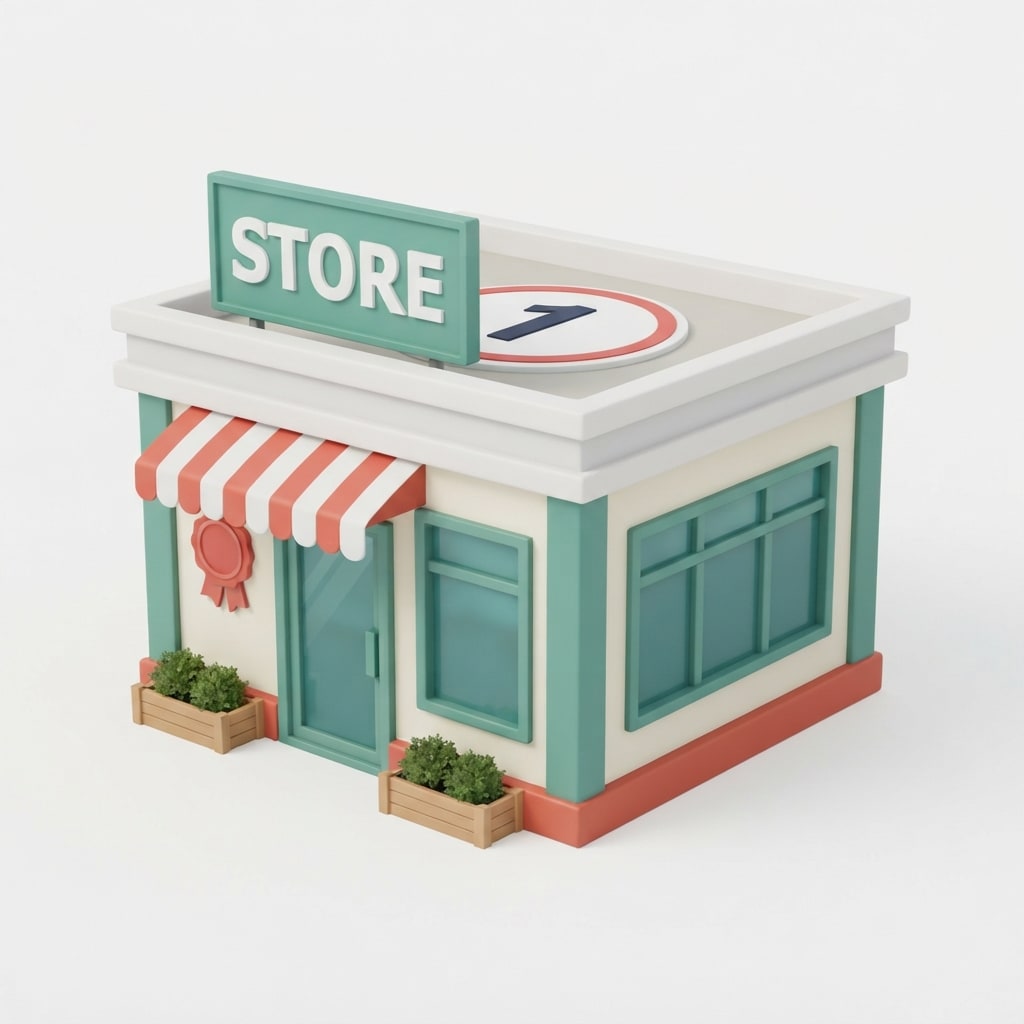 Image: A small single-story convenience store building fo