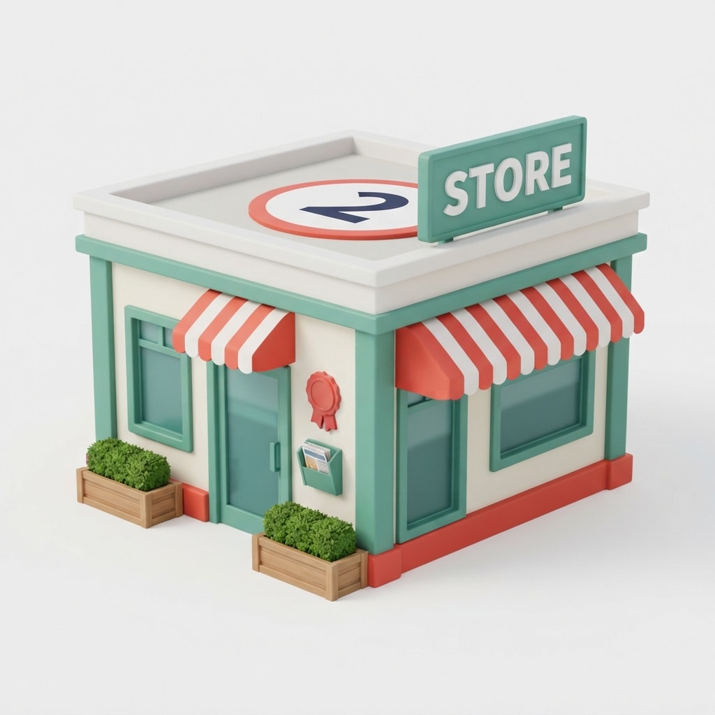 Image: A small single-story convenience store building fo