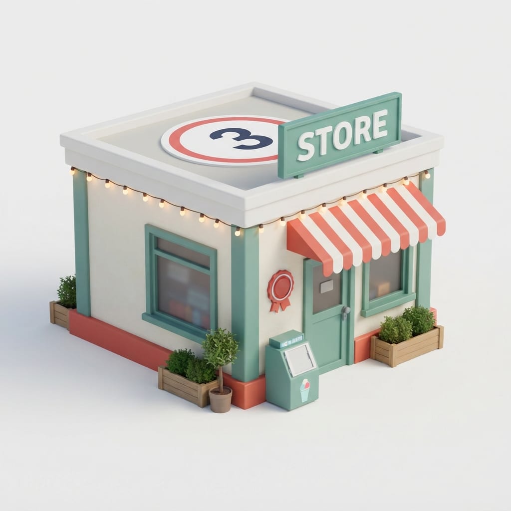 Image: A small single-story convenience store building fo