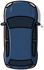 Top-down blue hatchback