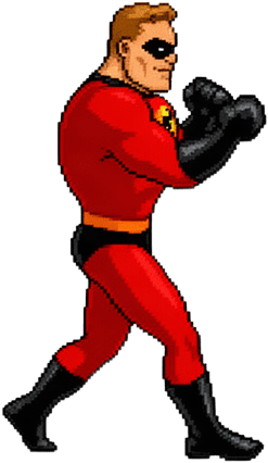 Retro Pixel Superhero Walk pose