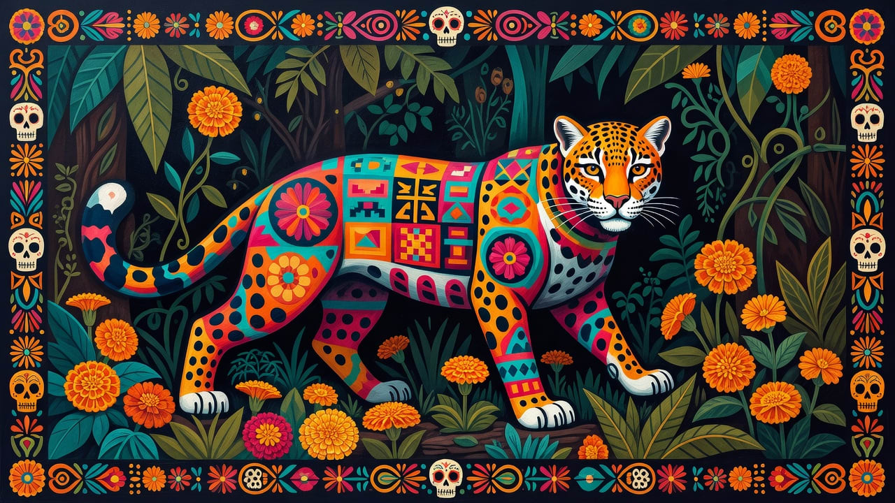 Day of the Dead Mural - Folk Jaguar