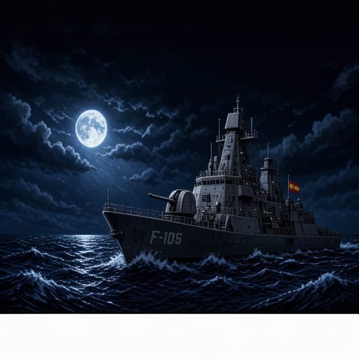 Moonlit Warship Seascape