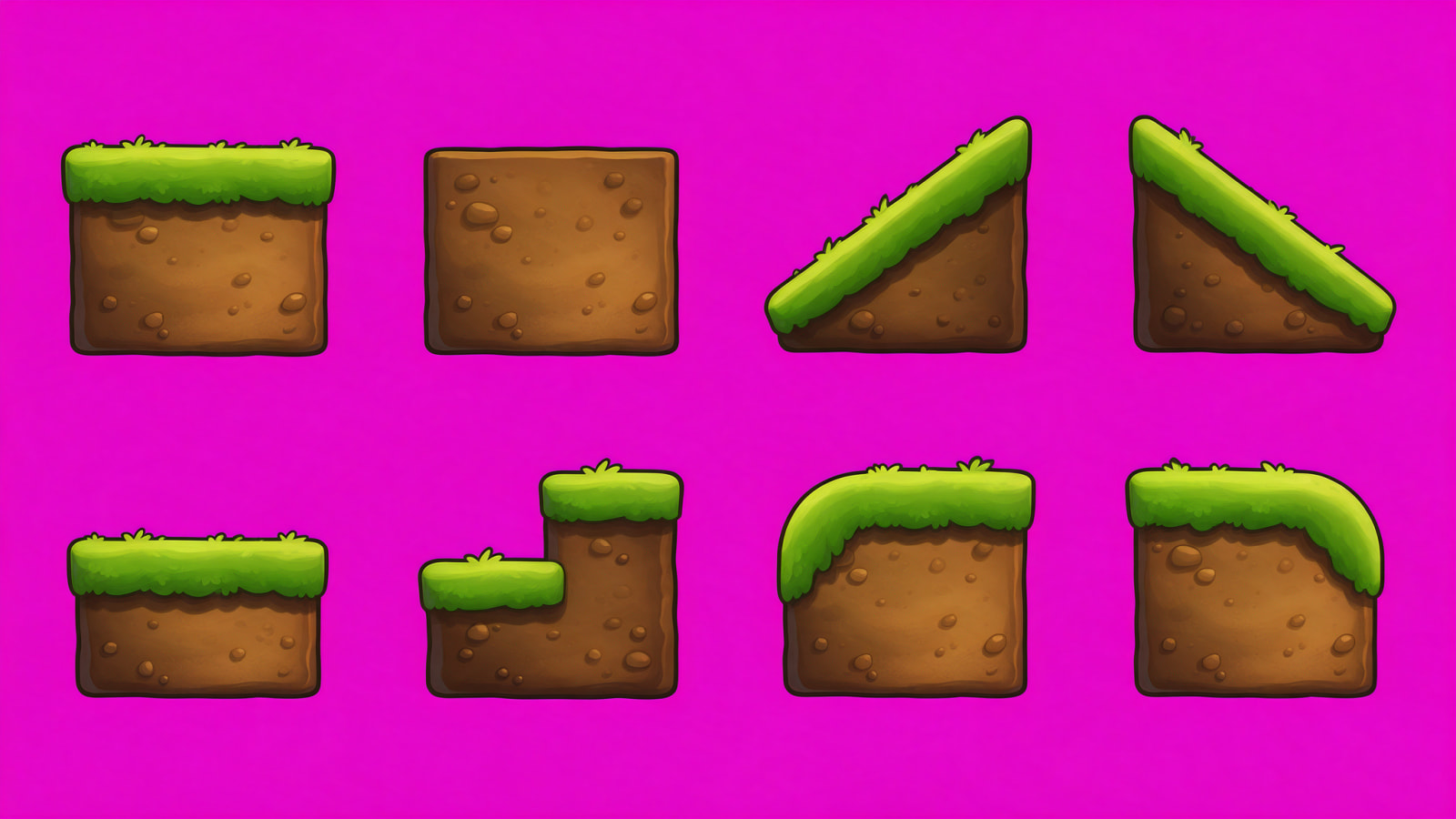 Cartoon Platformer Ground Tileset Sheet 4x2