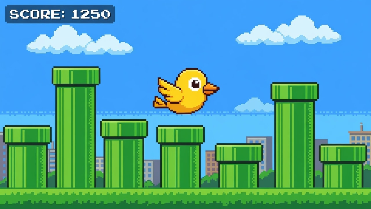 Pixel Bird Arcade Game Style