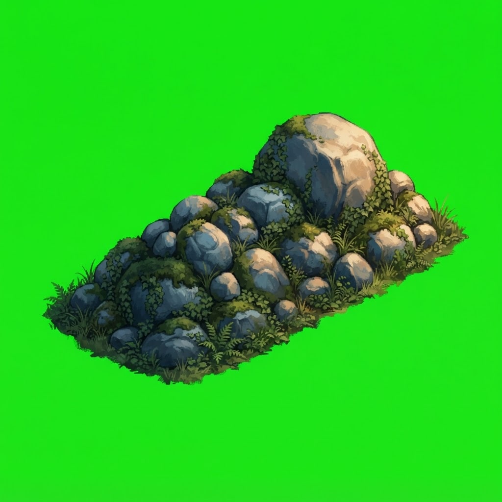 Image: Isometric 2:1 dimetric game sprite, painterly hand