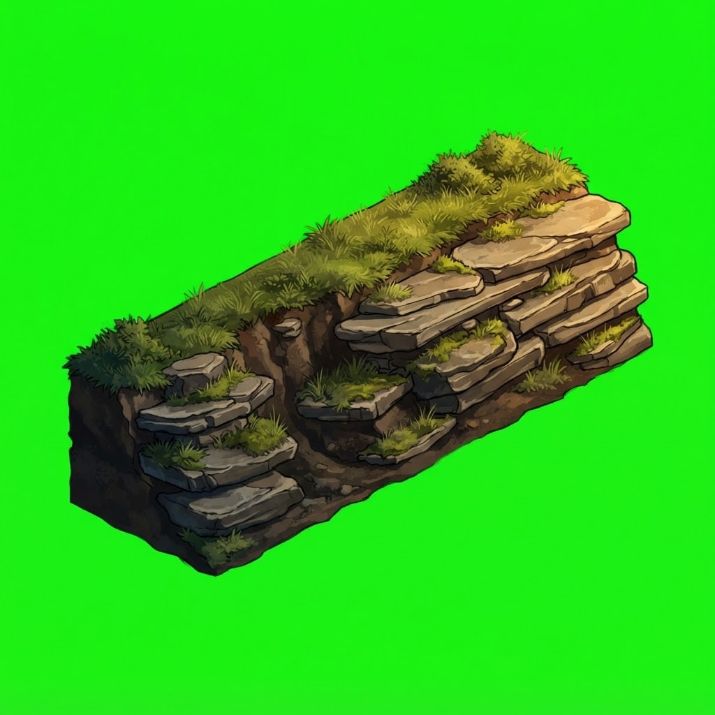 Image: Isometric 2:1 dimetric game sprite, painterly hand