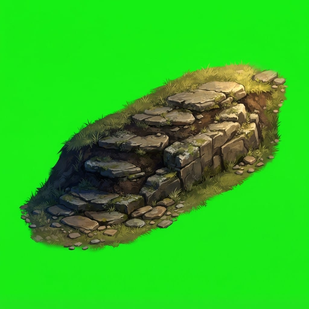 Image: Isometric 2:1 dimetric game prop sprite, painterly