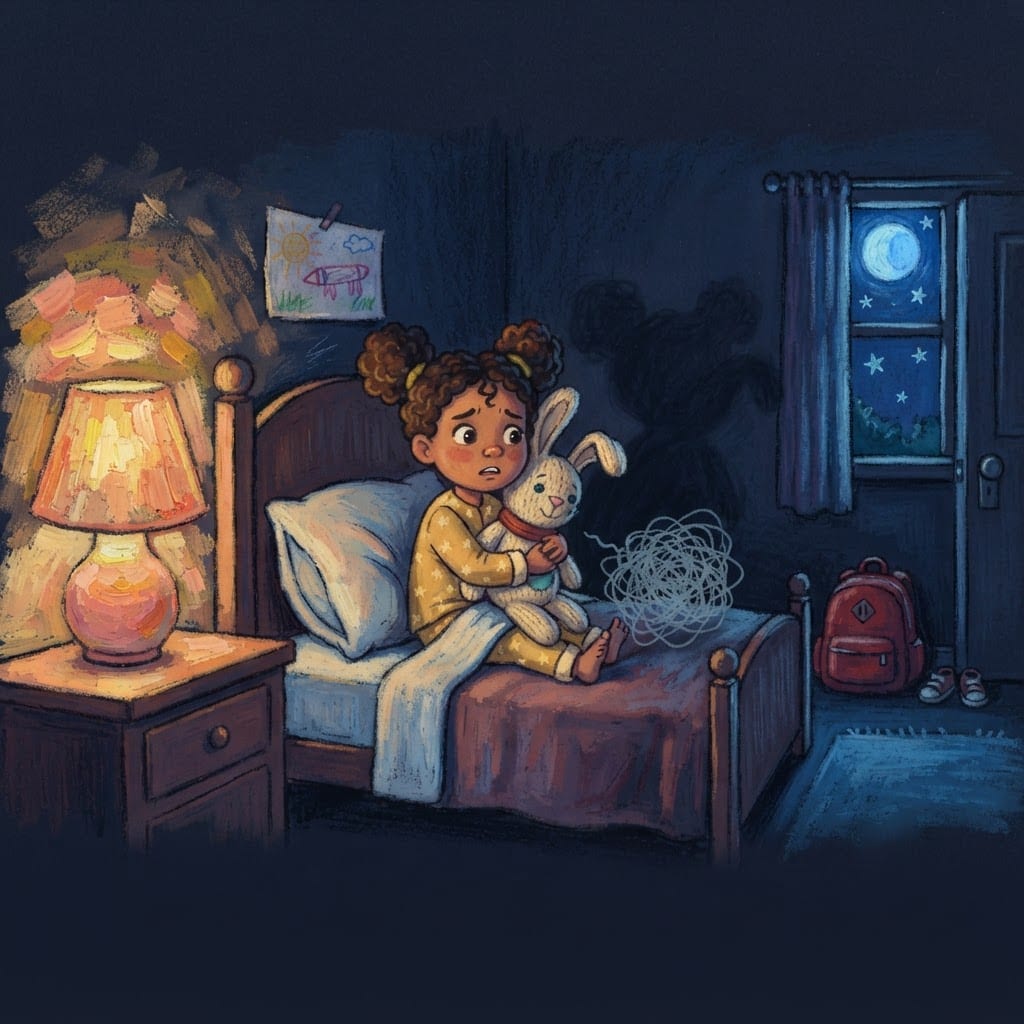 Image: Using the girl Nina and the knitted bunny Pompón f