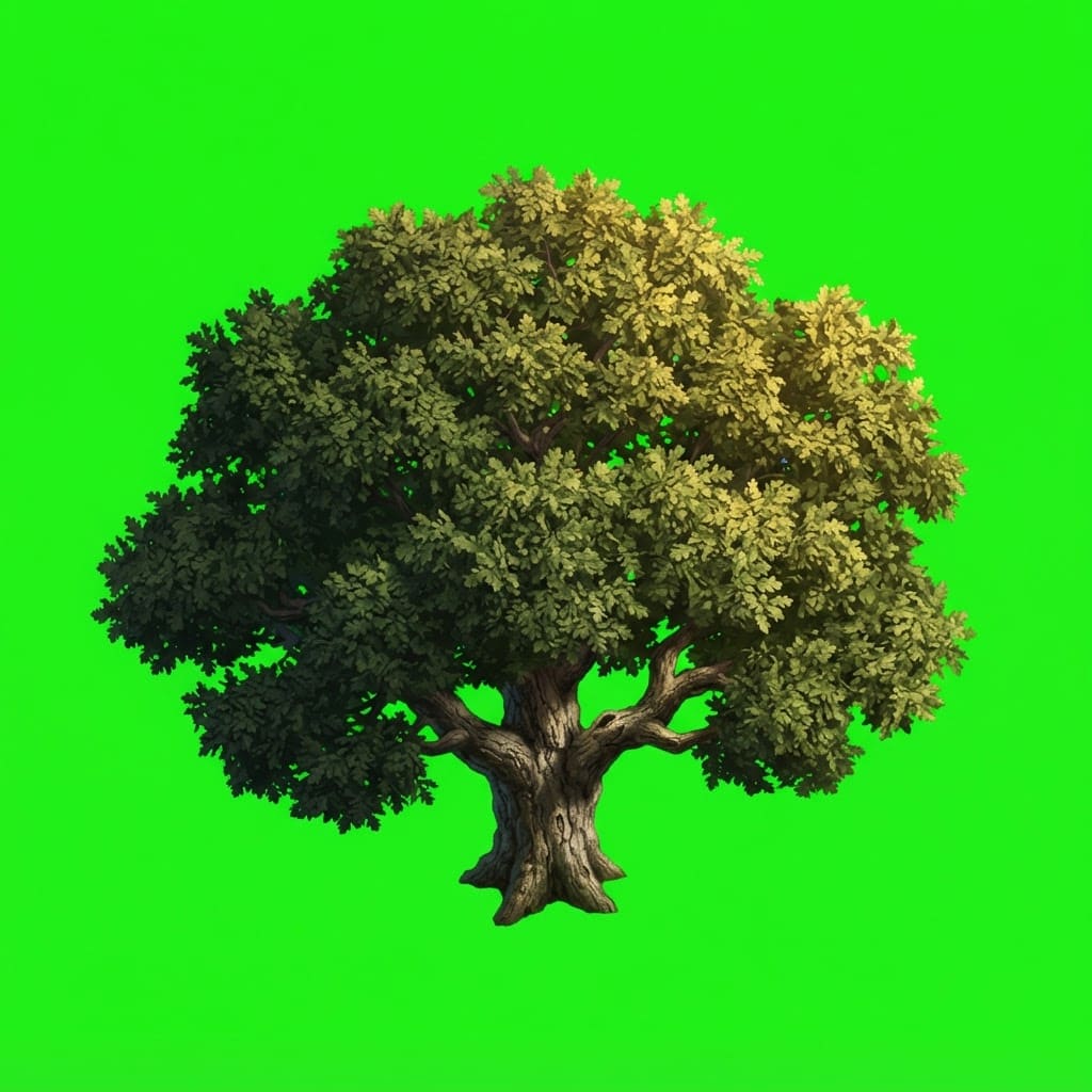 Image: A single isolated mature English oak tree, realist