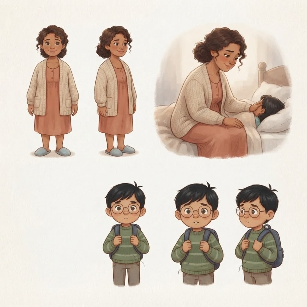 Image: Character design sheet in the same style as the re