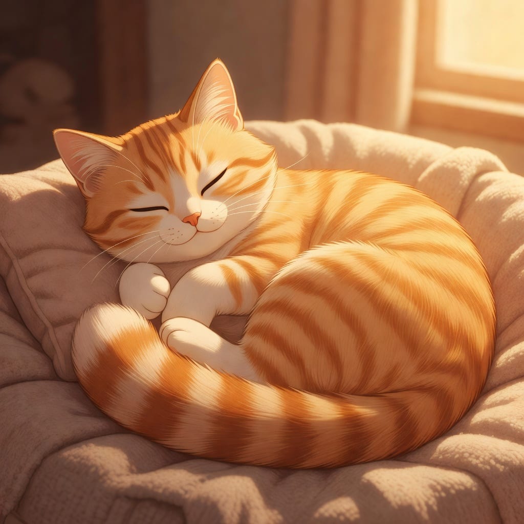 Curled Sleeping Orange Cat