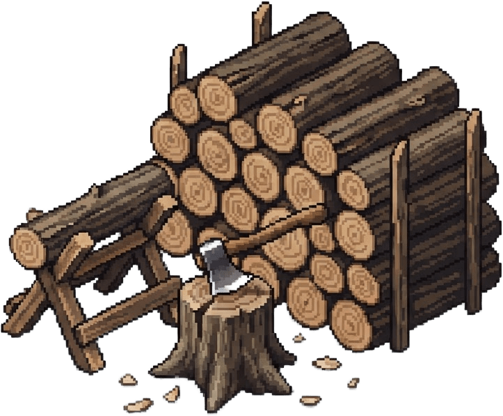 Image: A woodcutter's pile of logs, isometric pixel art g