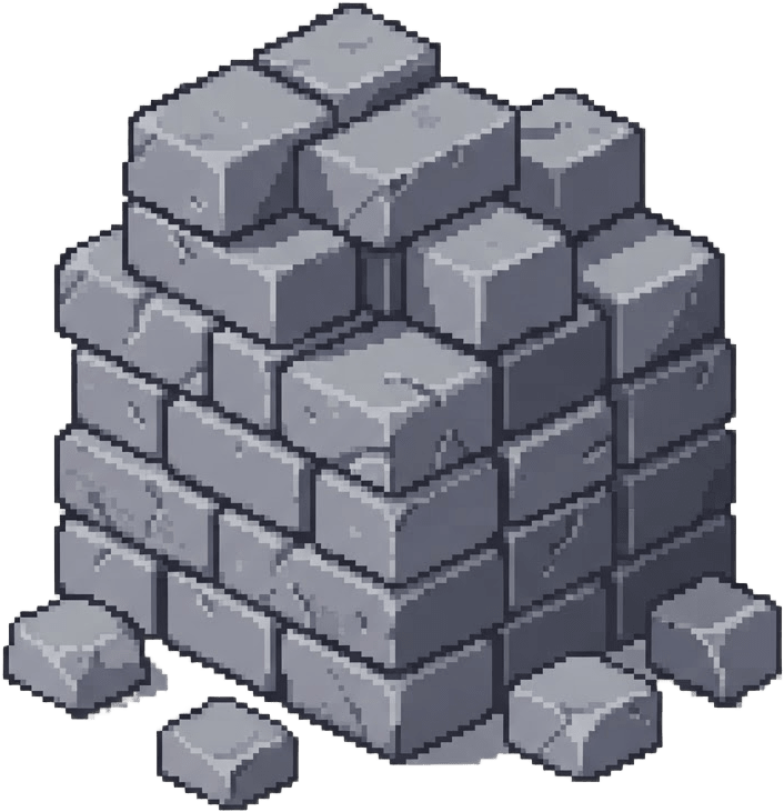 Image: A pile of cut grey stone blocks for a building sit