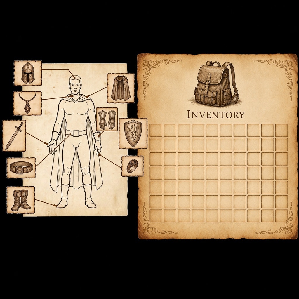 The inventory screen: the backpack with