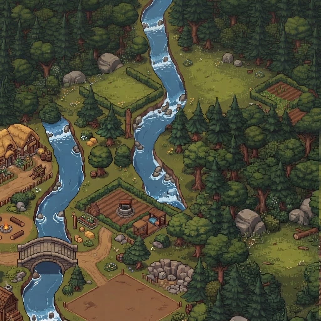 Image: Outpaint: this is part of a pixel art medieval vil