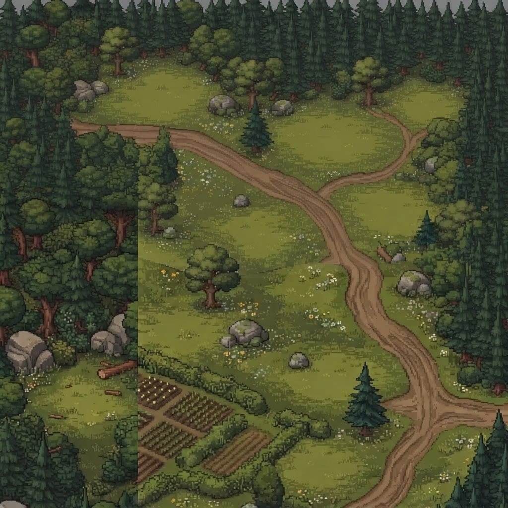 Image: Outpaint: this is part of a pixel art medieval vil