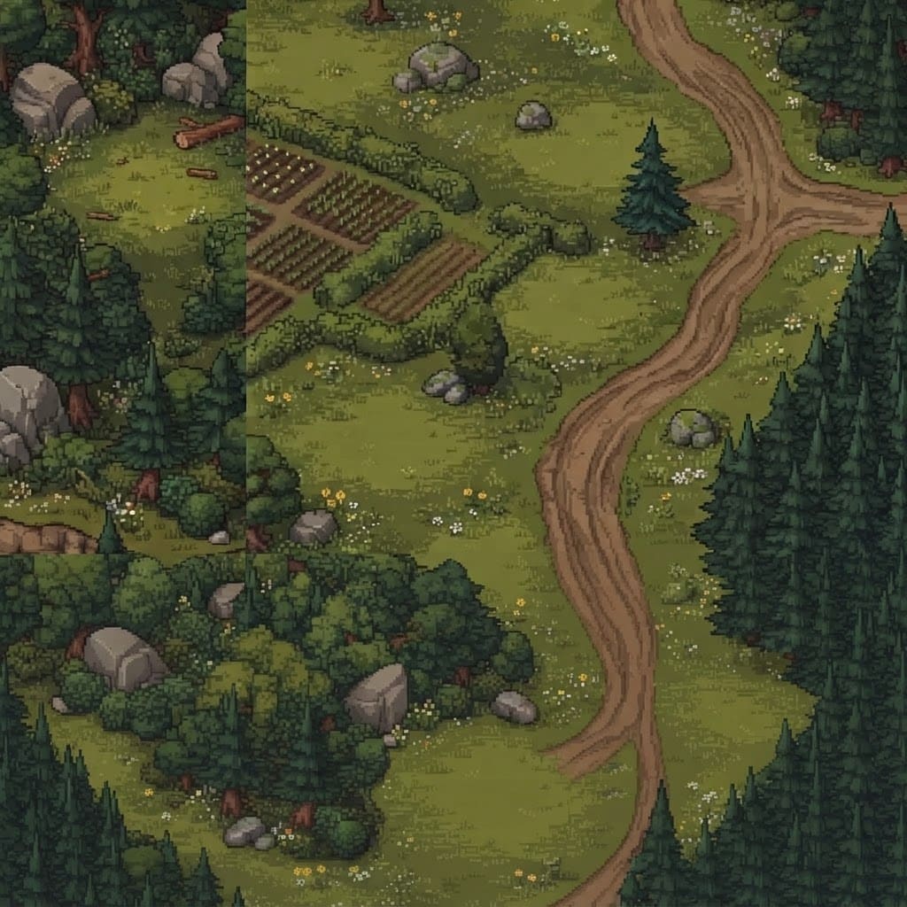 Image: Outpaint: this is part of a pixel art medieval vil
