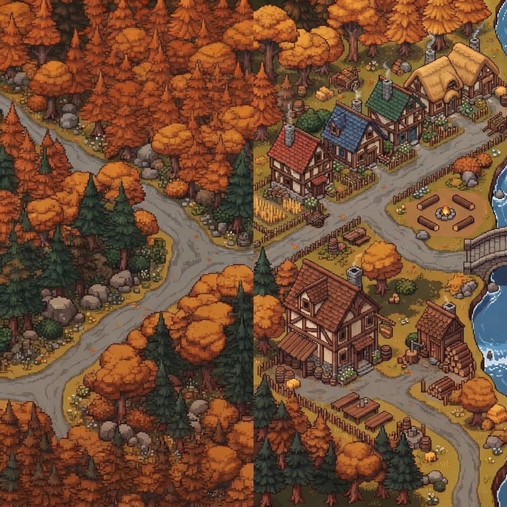 Image: Change the season of this exact pixel art scene to