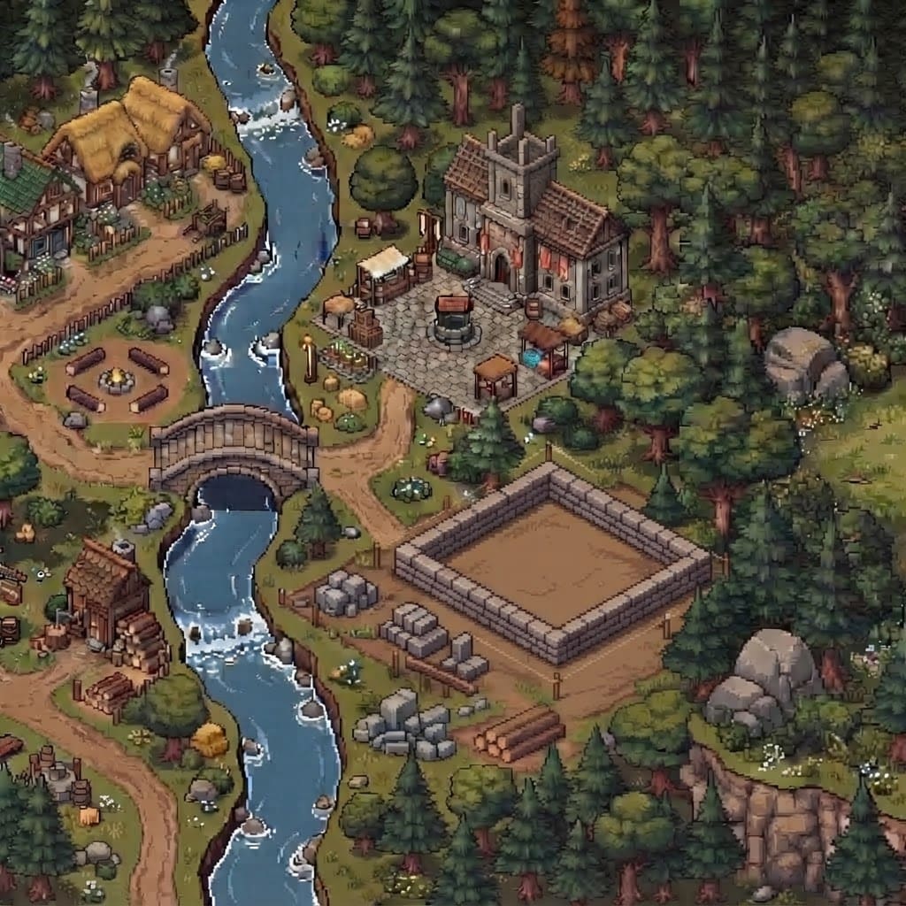 Image: Edit this pixel-art isometric village image. Keep