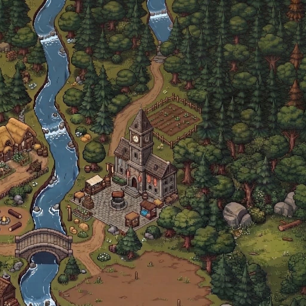 Image: This pixel-art isometric landscape is cut off: the