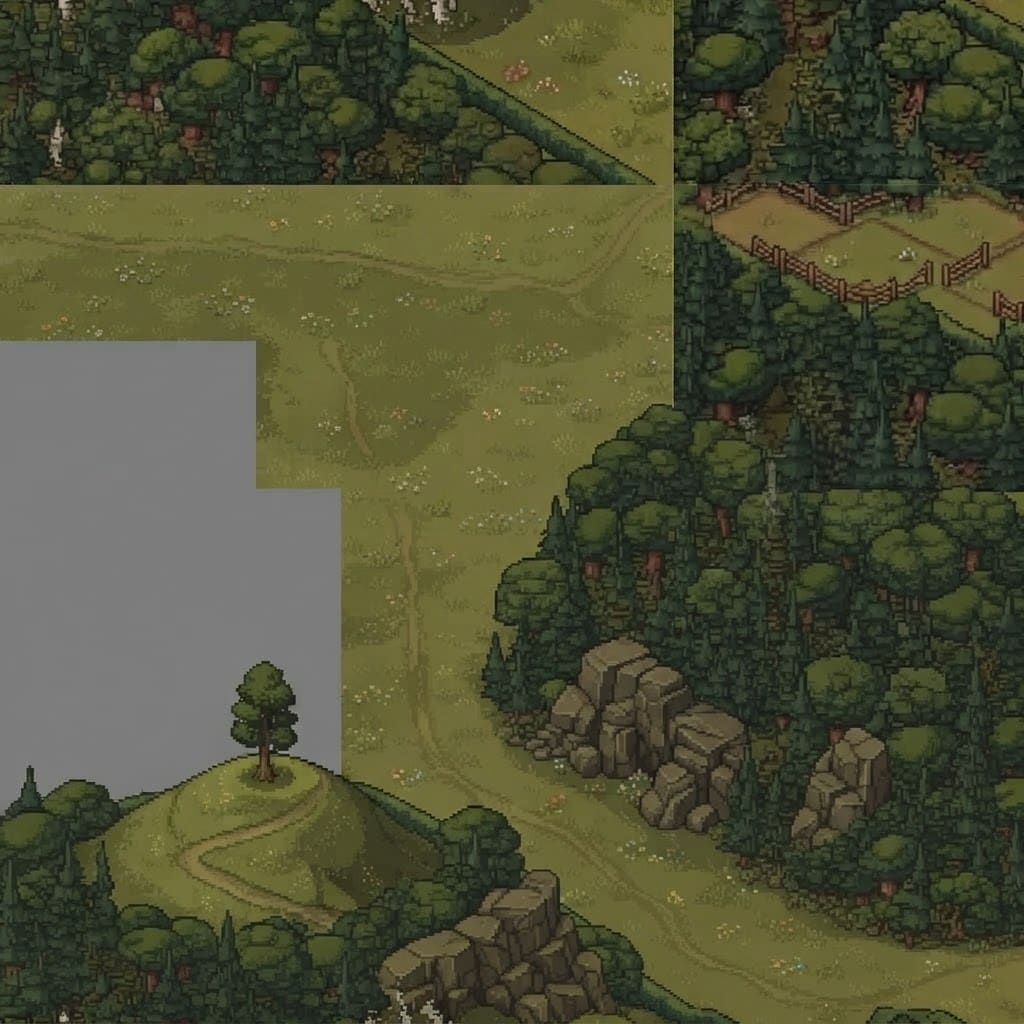 Image: This pixel-art isometric landscape is cut off: the