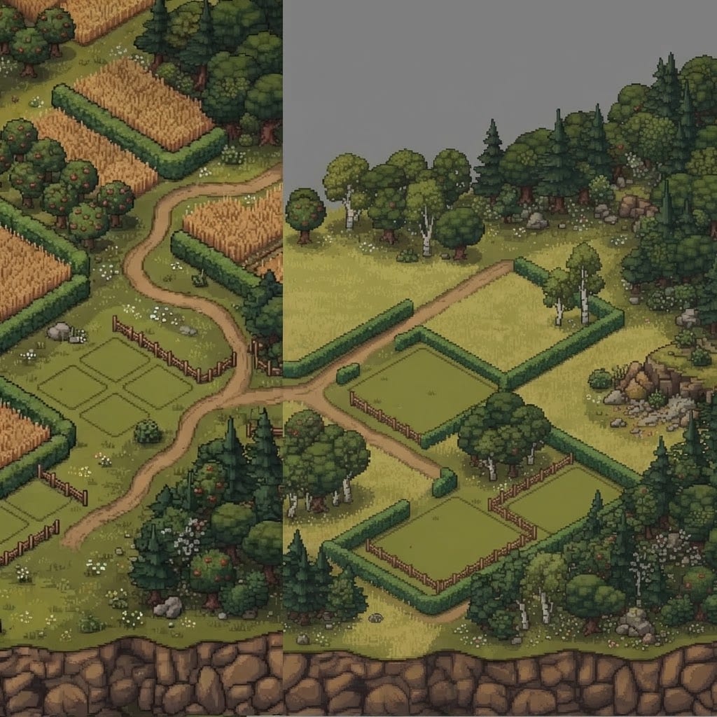 Image: This pixel-art isometric landscape is cut off: the