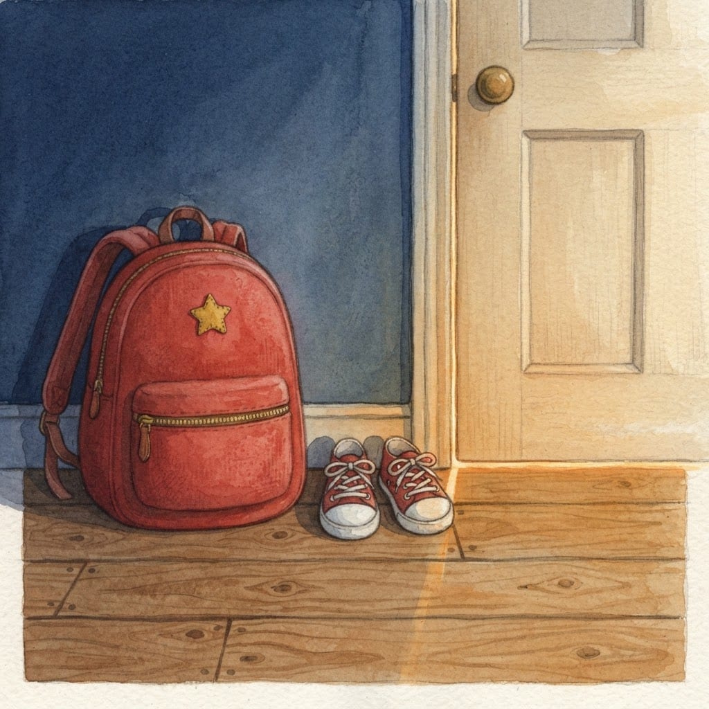 Image: A picture-book close-up at night beside a bedroom