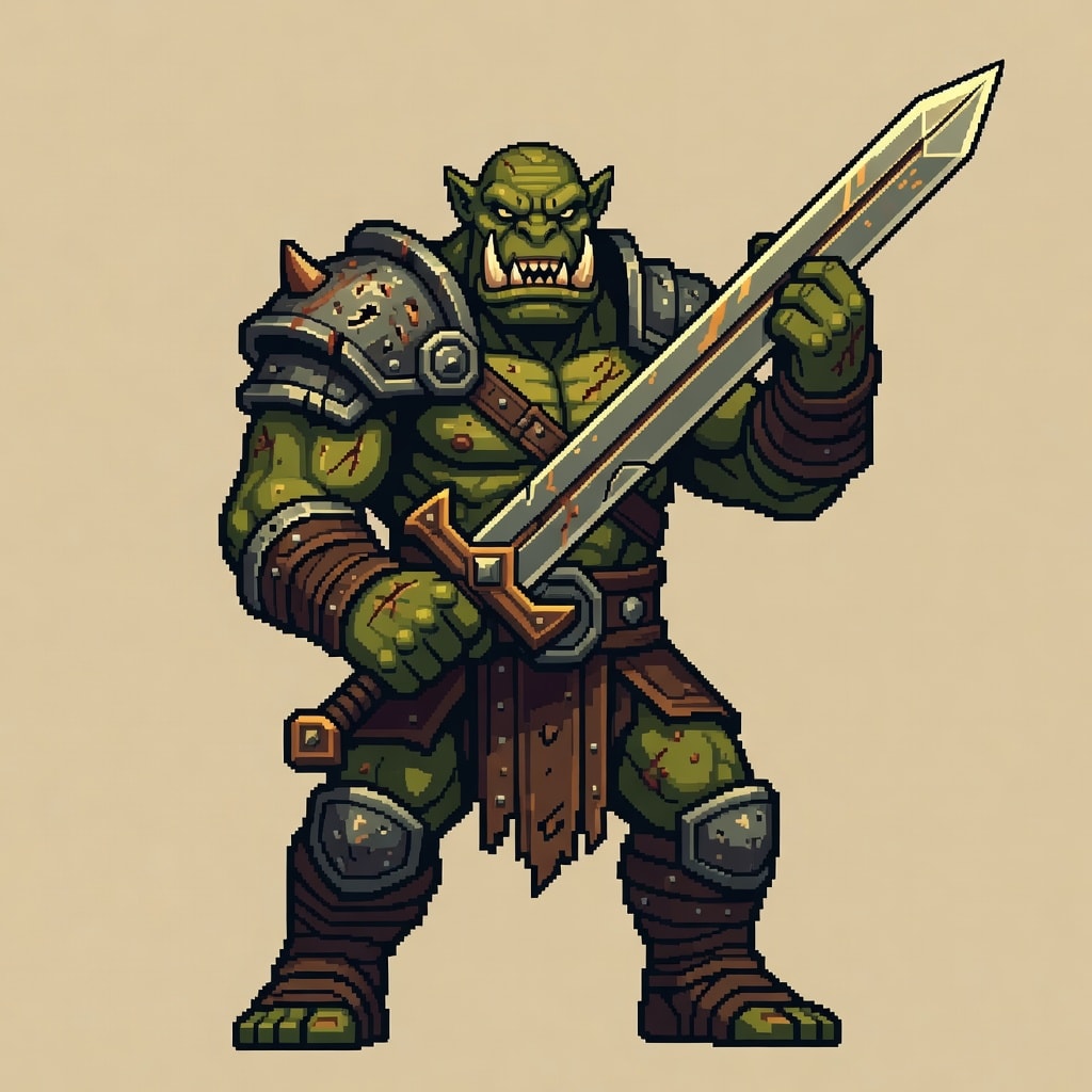 Pixel Orc Warrior with Greatsword