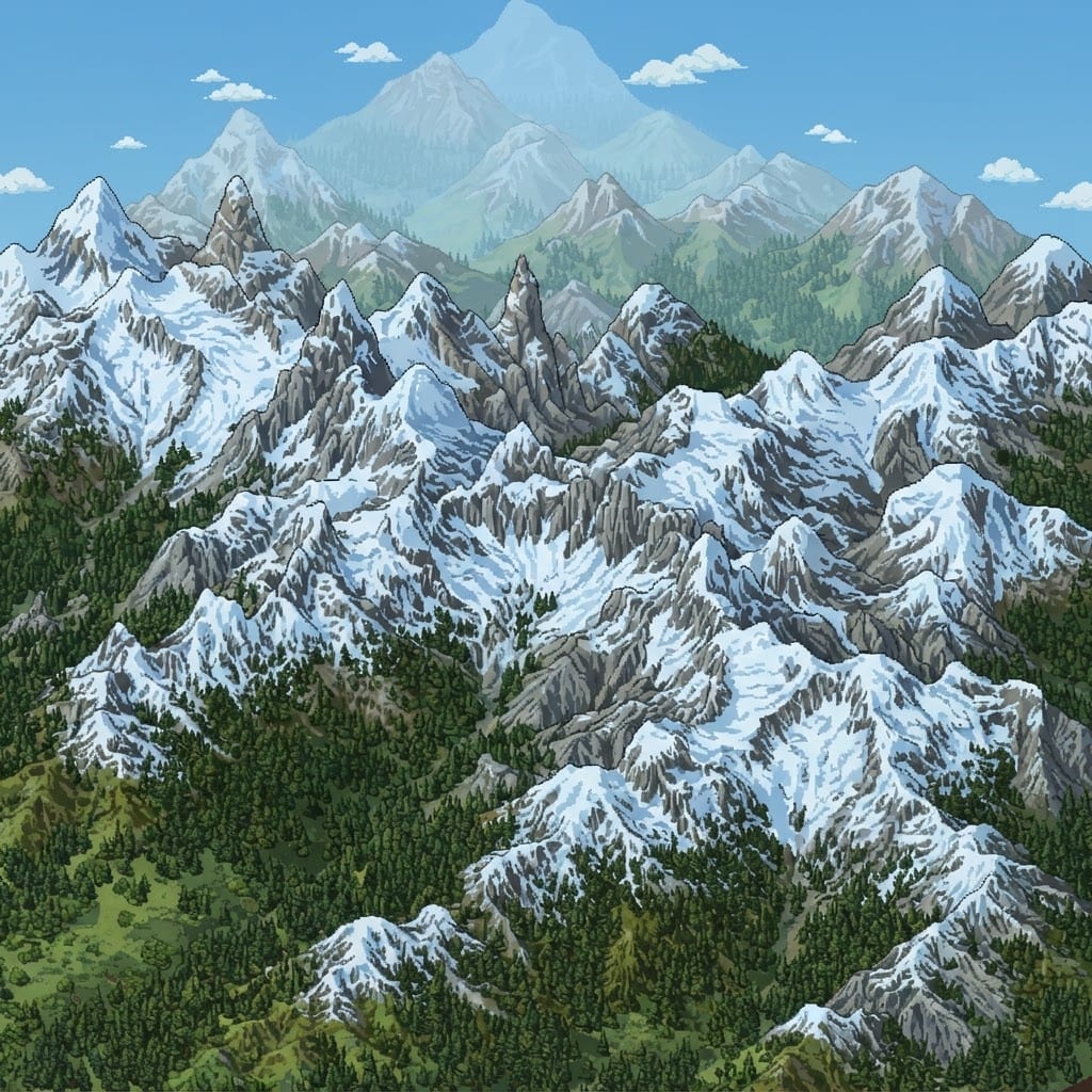 Image: Crisp isometric pixel art, top-down three-quarter