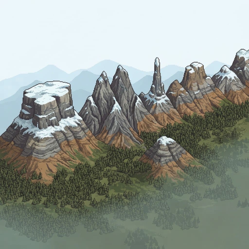 Image: Crisp isometric pixel art, three-quarter view, a l
