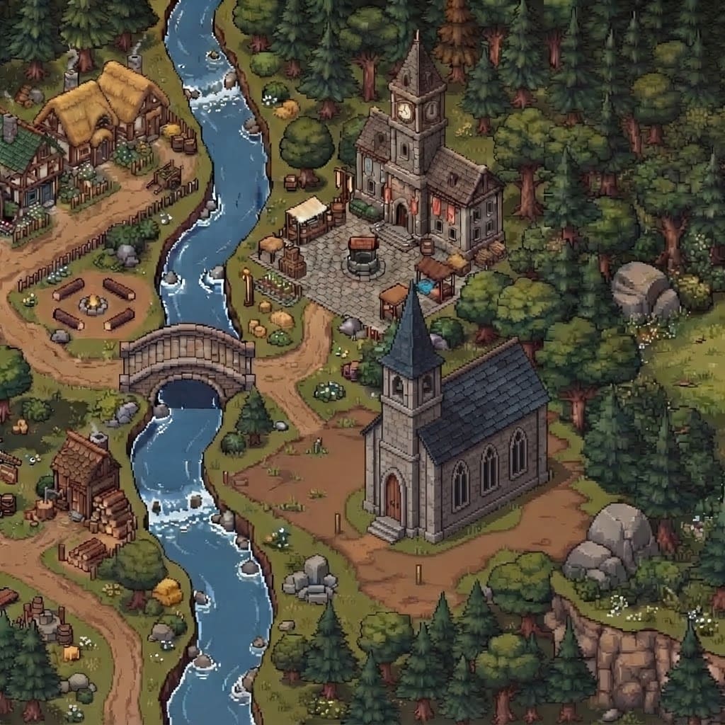 Image: Edit this pixel-art map. On the large empty brown