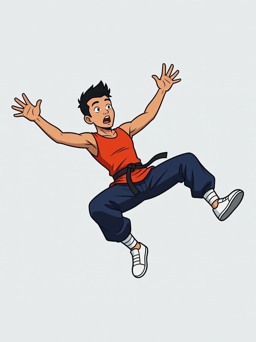 Falling Cartoon Fighter Pose