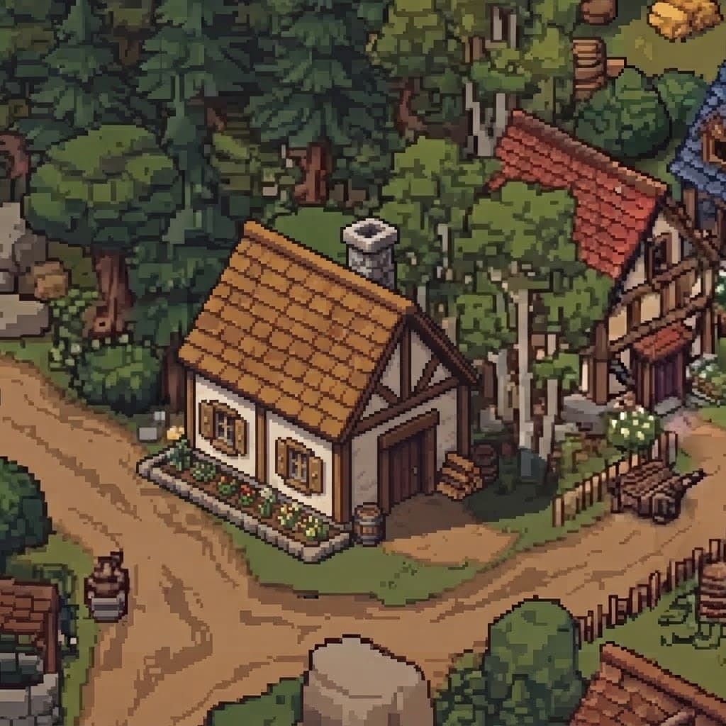 Image: This image is one window of a crisp retro pixel-ar