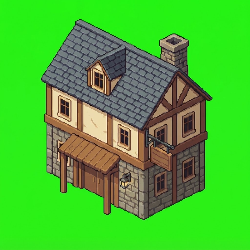 Image: Pixel art game asset: a single medieval tavern inn