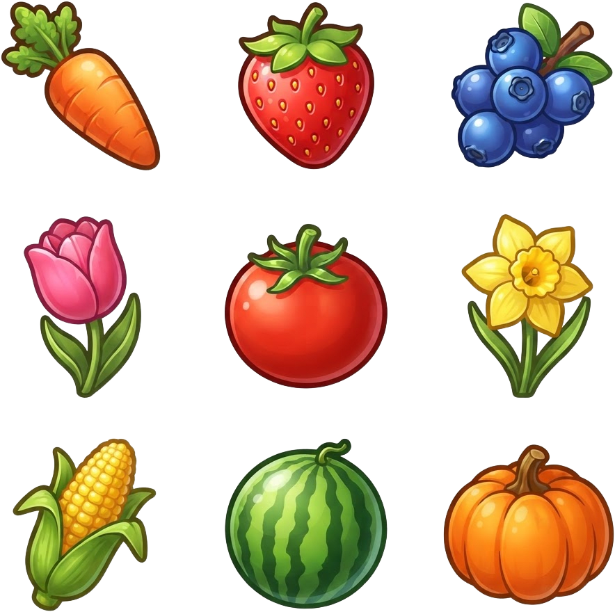 Image: A strict 3 by 3 grid of 9 separate crop icons, eac