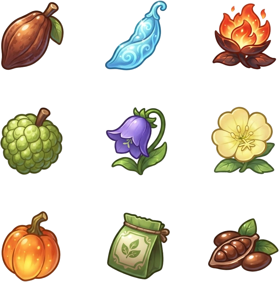 Image: A strict 3 by 3 grid of 9 separate plant icons, ea