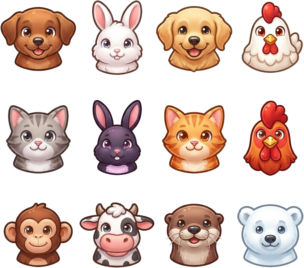 Image: A strict 4 columns by 3 rows grid of 12 separate a