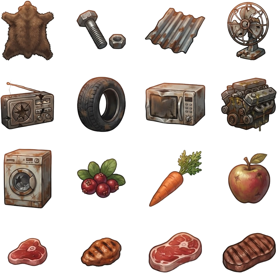 Image: A strict 4 columns by 4 rows grid of 16 separate g