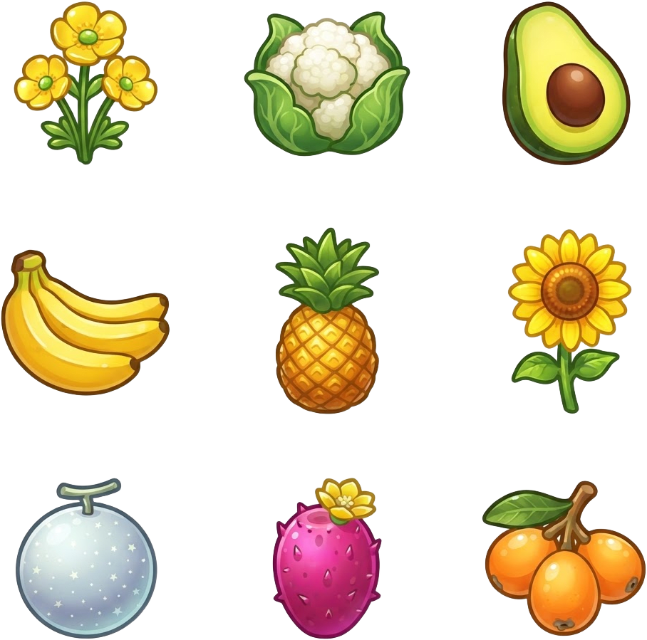 Image: A strict 3 by 3 grid of 9 separate crop icons, eac