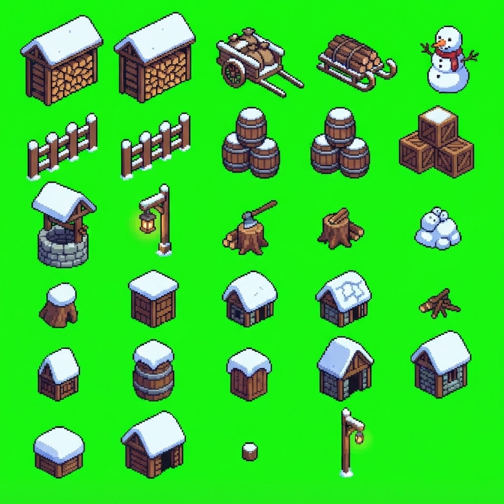 Image: Pixel art sprite sheet for an isometric medieval w