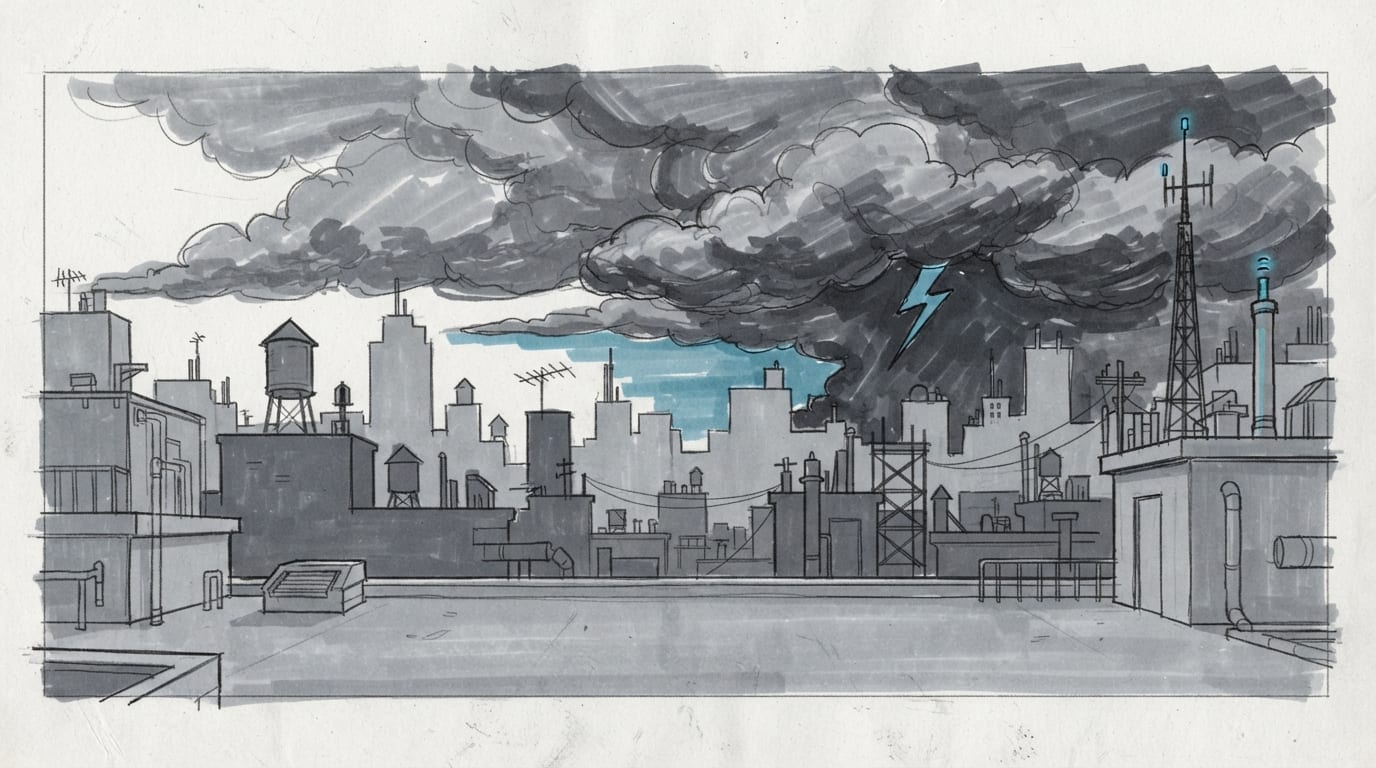Rooftops Under Storm
